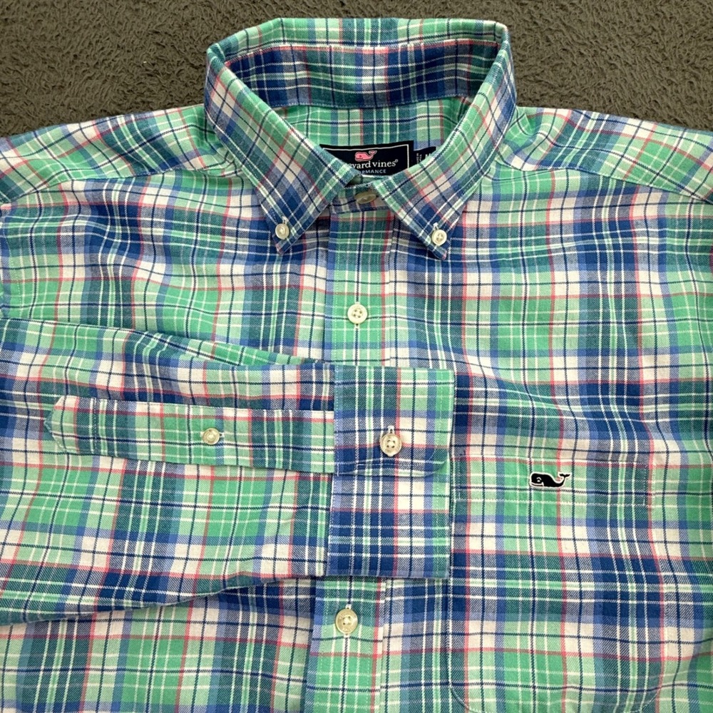 Vineyard Vines Button Down Mens‎ M Green Plaid Performance Classic Tucker Shirt